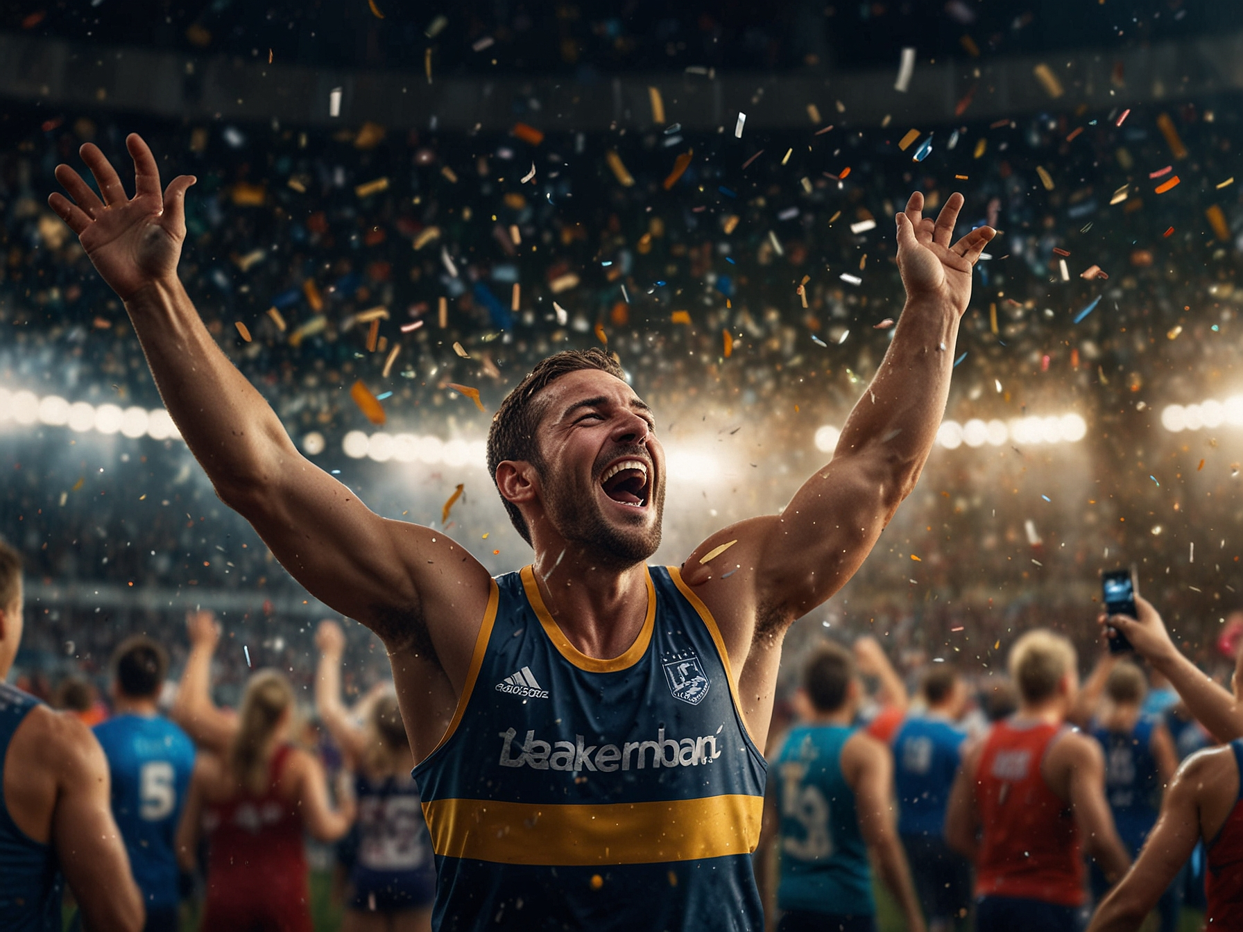 Zwycięski sportowiec celebrujący zwycięstwo